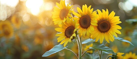 Aufkleber - Sunflowers in a rural setting with a picturesque background perfect for a copy space image.