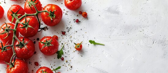 Poster - Fresh red tomatoes on a white backdrop with copy space image available.