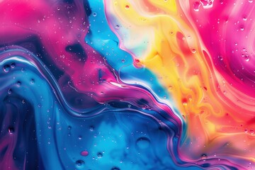 Poster - Abstract macro shot of colorful liquid swirls with bubbles creating a dynamic background