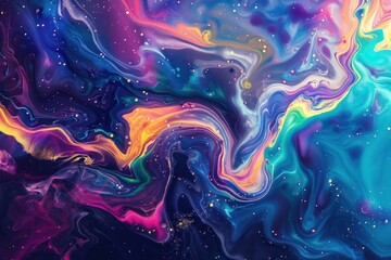 Wall Mural - Abstract fluid art with vibrant cosmic colors and swirling patterns, suitable for creative backgrounds