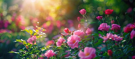 Poster - Flowers blooming in the garden, with a beautiful scenery and potential for using it in a copy space image.