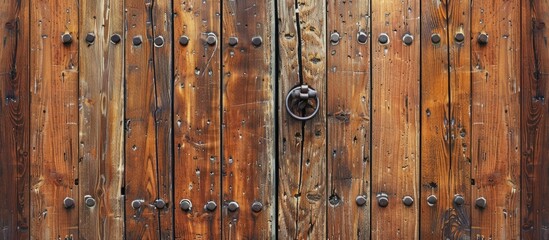 Poster - Brown striped wooden door background with copy space image.