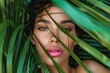 © Igor - Portrait of mexican beauty woman with tropical palm leaves