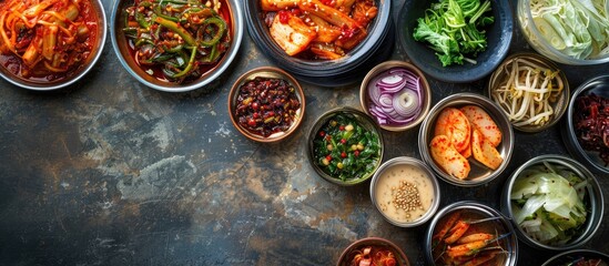 Poster - Korean fermented vegetable dish with various seasonings and a spicy kick, often served as a side dish; copy space image.