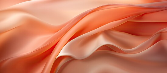 Aufkleber - Luxurious satin silk fabric in peach-orange with elegant wavy texture, creating an abstract background design for a copy space image.