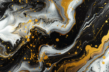 Poster - Abstract liquid black, white and gold background with swirling paint effects. perfect for creative design projects. abstract art painting in the style of abstract liquid black, white and gold backgrou
