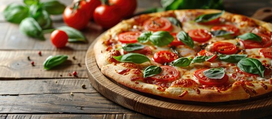 Poster - Freshly baked traditional Italian pizza with copy space image.