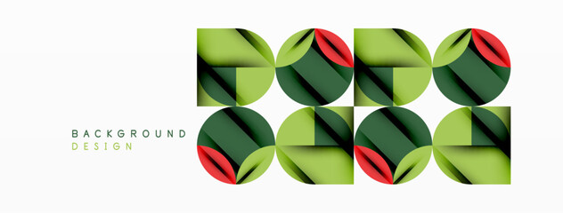 Poster - Circle, square and flower petal geometric background. Round shapes composition for wallpaper, banner, background or landing