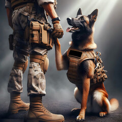 Wall Mural - Military dog shaking his paw with his handler, love, teamwork, together, war, anti-terrorism