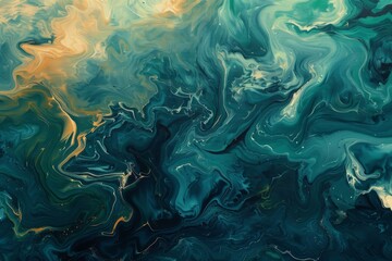 Poster - Vibrant swirling abstract colors texture with blue and green marbling, fluid wave pattern, and organic gradient blend for contemporary interior design and artistic canvas decoration