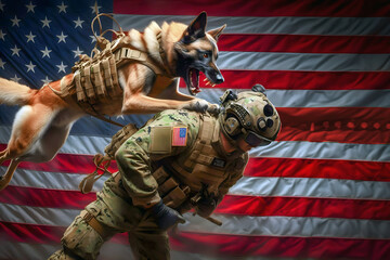 Wall Mural - Military dog in action with his handler, war, anti-terrorism