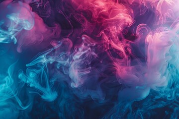 Poster - Vivid and dynamic blue and pink smoke intertwining on a dark background, creating an abstract effect