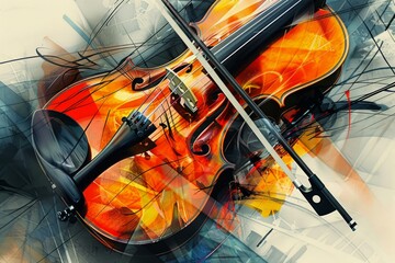 Poster - Digital illustration of a violin with bold, abstract art, reflecting creative musical expression