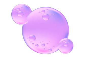 Wall Mural - Aesthetic lavender color liquid droplet, oil serum or molecule, nano 3D cell vector bio scientific sphere. Cosmetology treatment isolated elements Beauty science skin care molecular.