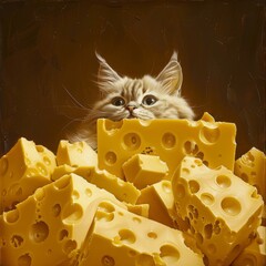 Poster - cute kittens and delicious cheese pieces