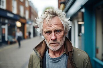 Wall Mural - Portrait of a senior man with grey hair in the city.