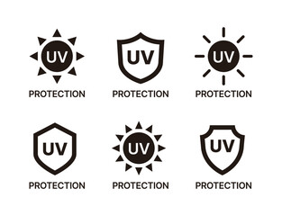 Wall Mural - UV protection mark symbol logo icon set. Simple and minimalistic icon in the shape of a sun and shield.