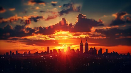 Wall Mural - Silhouetted Cityscape at Sunset