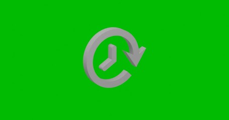 Poster - Animation of rotation of a white time back symbol with shadow. Simple and complex rotation. Seamless looped 4k animation on green chroma key background