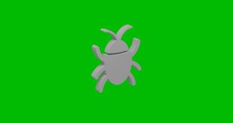 Poster - Animation of rotation of a white bug symbol with shadow. Simple and complex rotation. Seamless looped 4k animation on green chroma key background