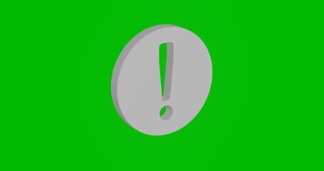 Poster - Animation of rotation of a white attention symbol with shadow. Simple and complex rotation. Seamless looped 4k animation on green chroma key background