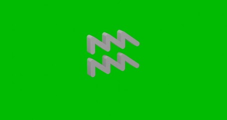 Poster - Animation of rotation of a white zodiac aquarius symbol with shadow. Simple and complex rotation. Seamless looped 4k animation on green chroma key background