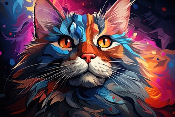  Colorful cat vector pop art, generative IA