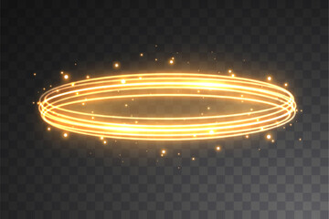 Wall Mural - Abstract light neon background. luminous circle. Luminous spiral cover. Wake wave, fire path trail line and swirl effect curve. Food isolated. space tunnel. Ellipse shimmery color. Orange glitter.