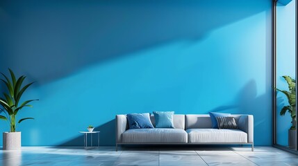 Wall Mural - Fresh take on interior decor featuring a striking azure wall.