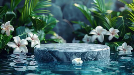 Wall Mural - A marble pedestal stands in the middle of a body of water. 