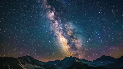 Sticker - mystical milky way: tranquil night sky above majestic mountain range