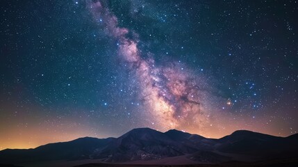 Sticker - majestic milky way galaxy illuminating mountain range at night