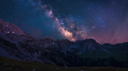 Wall Mural - Majestic Milky Way: Stunning Night Sky View Over Mountain Range