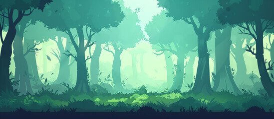 Silhouette parallax background of green forest trees, Ai Generated Images