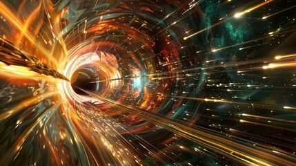 Wall Mural - Cosmic Voyage: Interstellar Spaceship Journeying Through a Hyperspace Wormhole