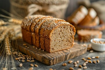 Poster - Freshly Baked Whole Grain Bread on Rustic Wooden Board