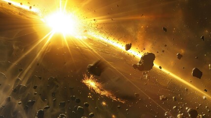 Wall Mural - cosmic catastrophe: spectacular view of asteroid impact on a distant planet