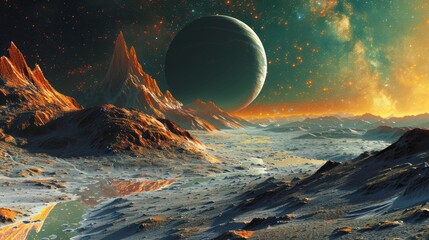 Wall Mural - futuristic space colony on alien exoplanet - sci-fi concept art of extraterrestrial settlement