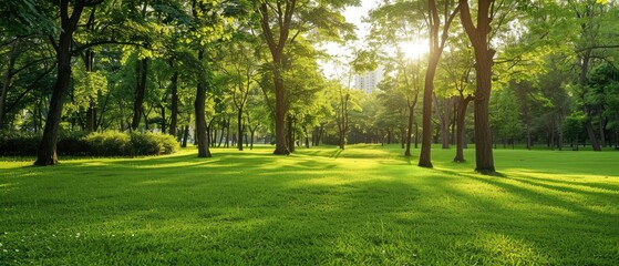 Wall Mural - calm and relaxing park setting with green lawns and tall trees providing a sense of serenity