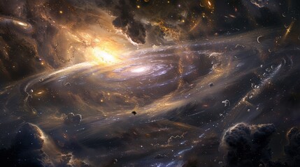 Wall Mural - enchanting distant galaxy with gravitational lensing phenomenon