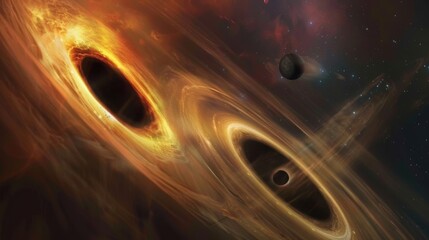 Wall Mural - Cosmic Dance of Binary Black Holes in Stunning Merger