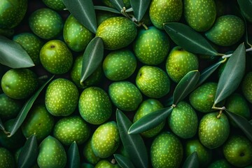 Poster - Green Olives and Leaves Close-up