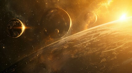 Wall Mural - alien solar system - exploration of habitable planets in a captivating universe