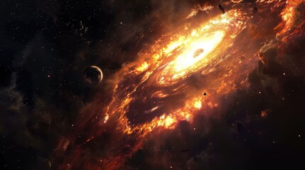 Wall Mural - Cosmic Devourer: Distant Galaxy Consumed by Black Hole in Mesmerizing Display of Space Phenomenon