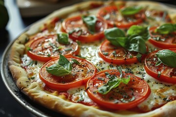 Wall Mural - Margherita Pizza with Fresh Basil and Tomatoes