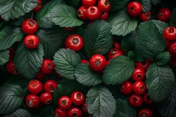 Sticker - Red Berries and Lush Green Leaves