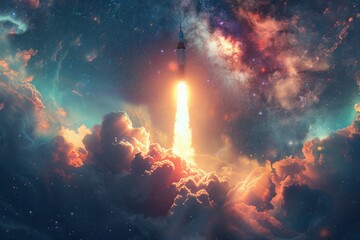 Wall Mural - Rocket Launch in Nebulous Space