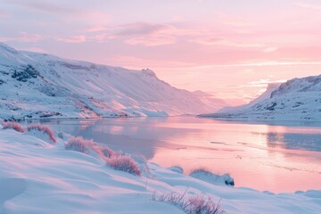 Sticker - Spectacular Winter Sunrise Over Snow-Covered Mountains