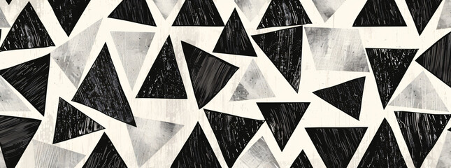 Poster - Black and white background with triangles, geometric shapes, hand drawn lines, illustration style, pattern design, high resolution, high detail, high quality