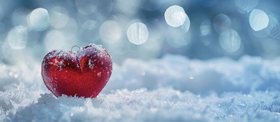 Poster - Heart shaped ornament on snow set against a festive backdrop with ample copy space image
